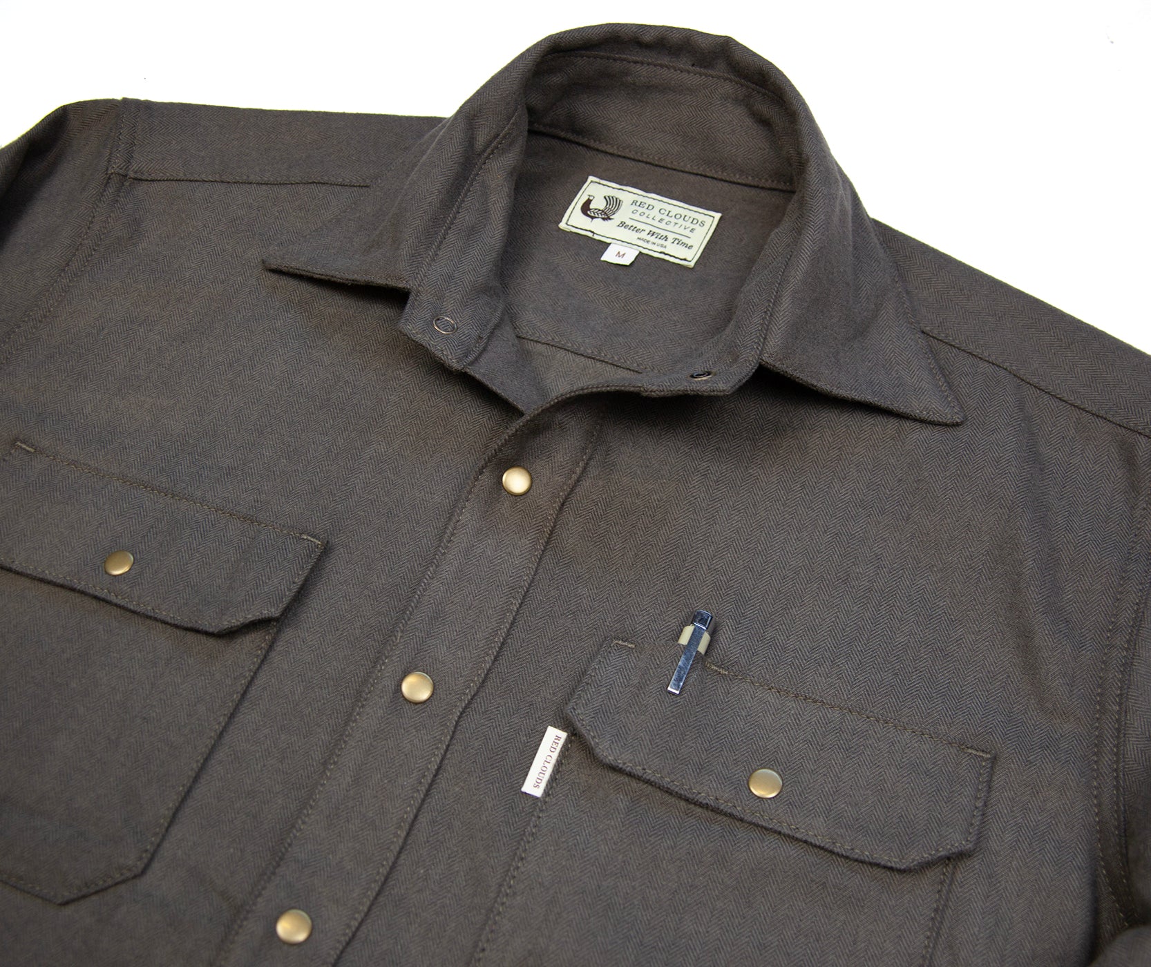 Witham Flannel Shirt - Walnut Herringbone