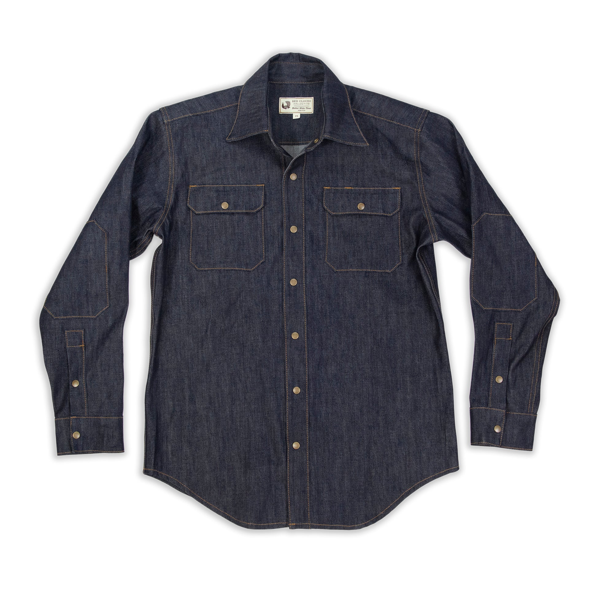selvage denim work shirt, work shirt, made in usa, durable shirt, heavy duty shirt, made to last, made in portland, quality clothing, durable work shirt, selvage denim, moto, witham work shirt, red clouds shirt