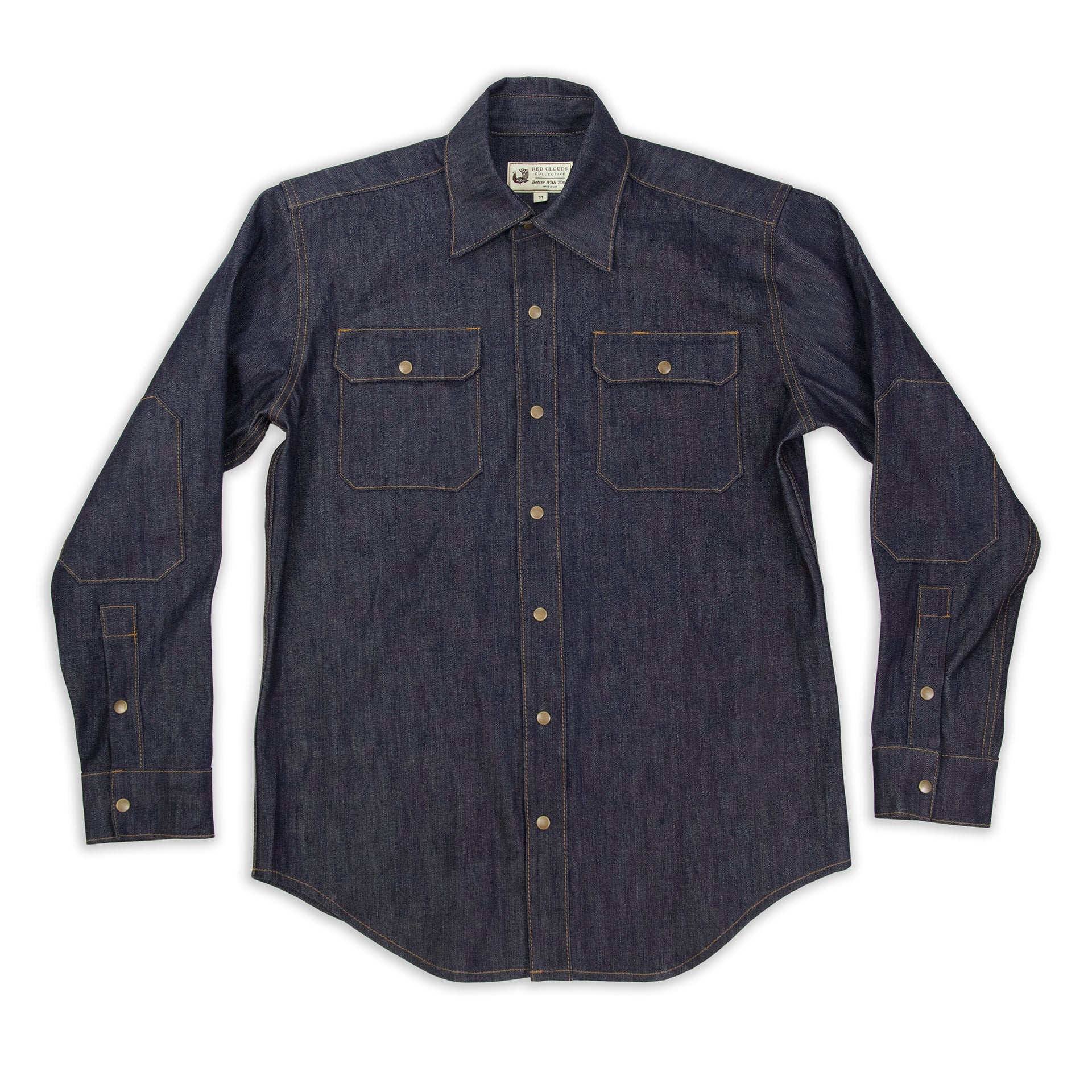 selvage denim work shirt, work shirt, made in usa, durable shirt, heavy duty shirt, made to last, made in portland, quality clothing, durable work shirt, selvage denim, moto, witham work shirt, red clouds shirt