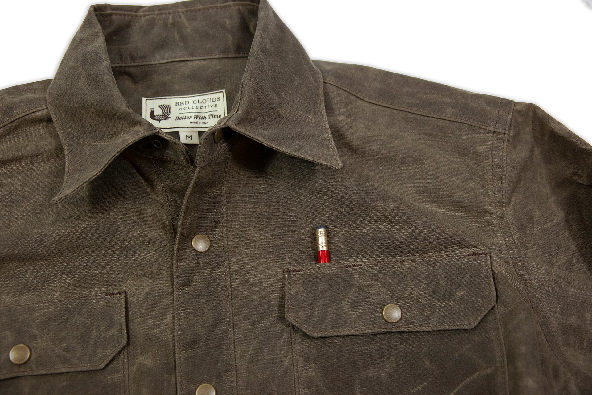 waxed canvas work shirt, work shirt, made in usa, durable shirt, heavy duty shirt, made to last, made in portland, quality clothing, durable work shirt, waxed canvas, moto, witham work shirt