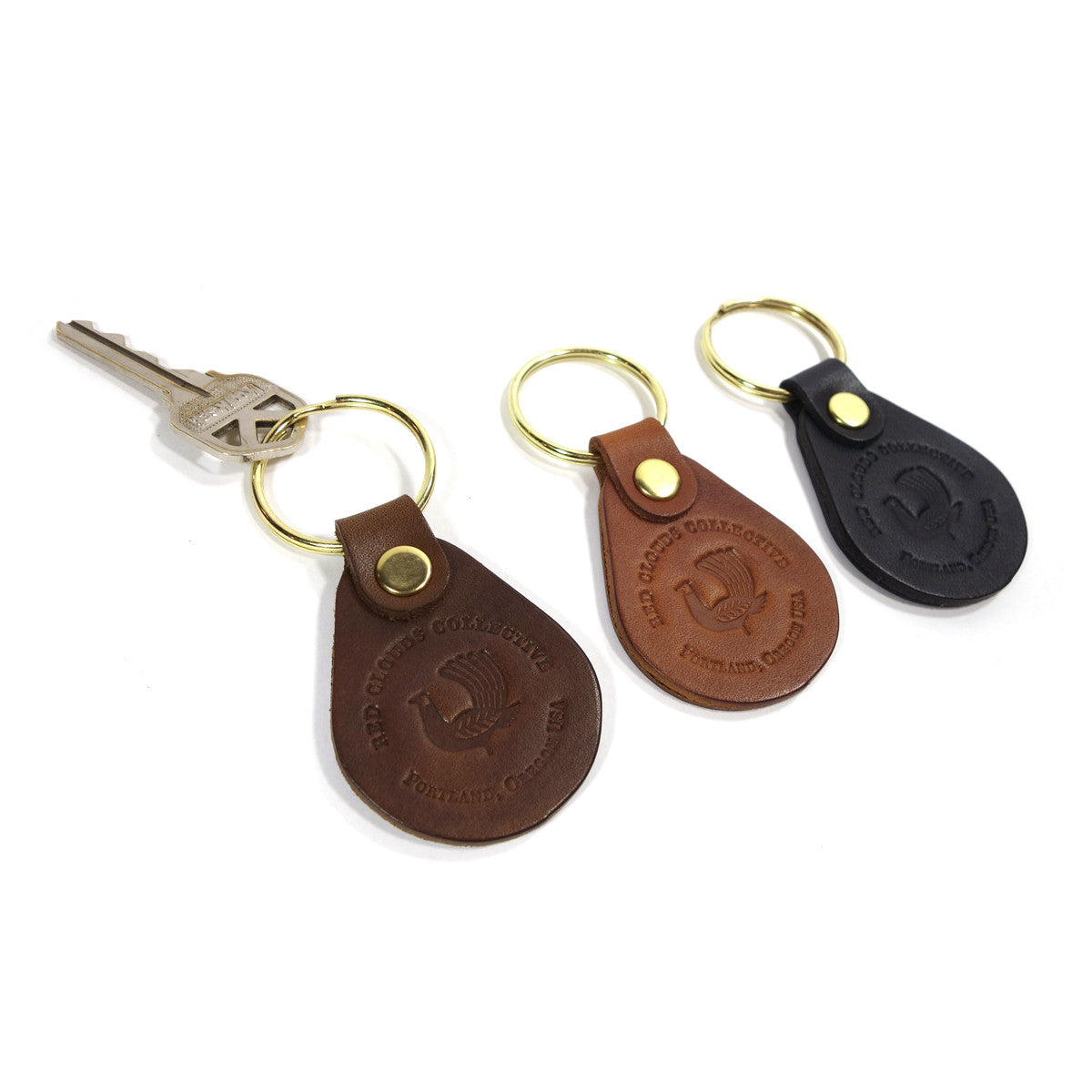 leather keychain, red clouds keychain, round keychain