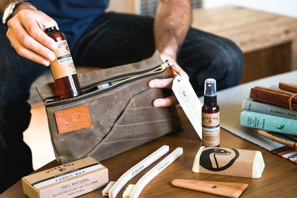 waxed canvas, care kit, otter wax, red clouds collective, bar of wax, tin cloth, inside the kit