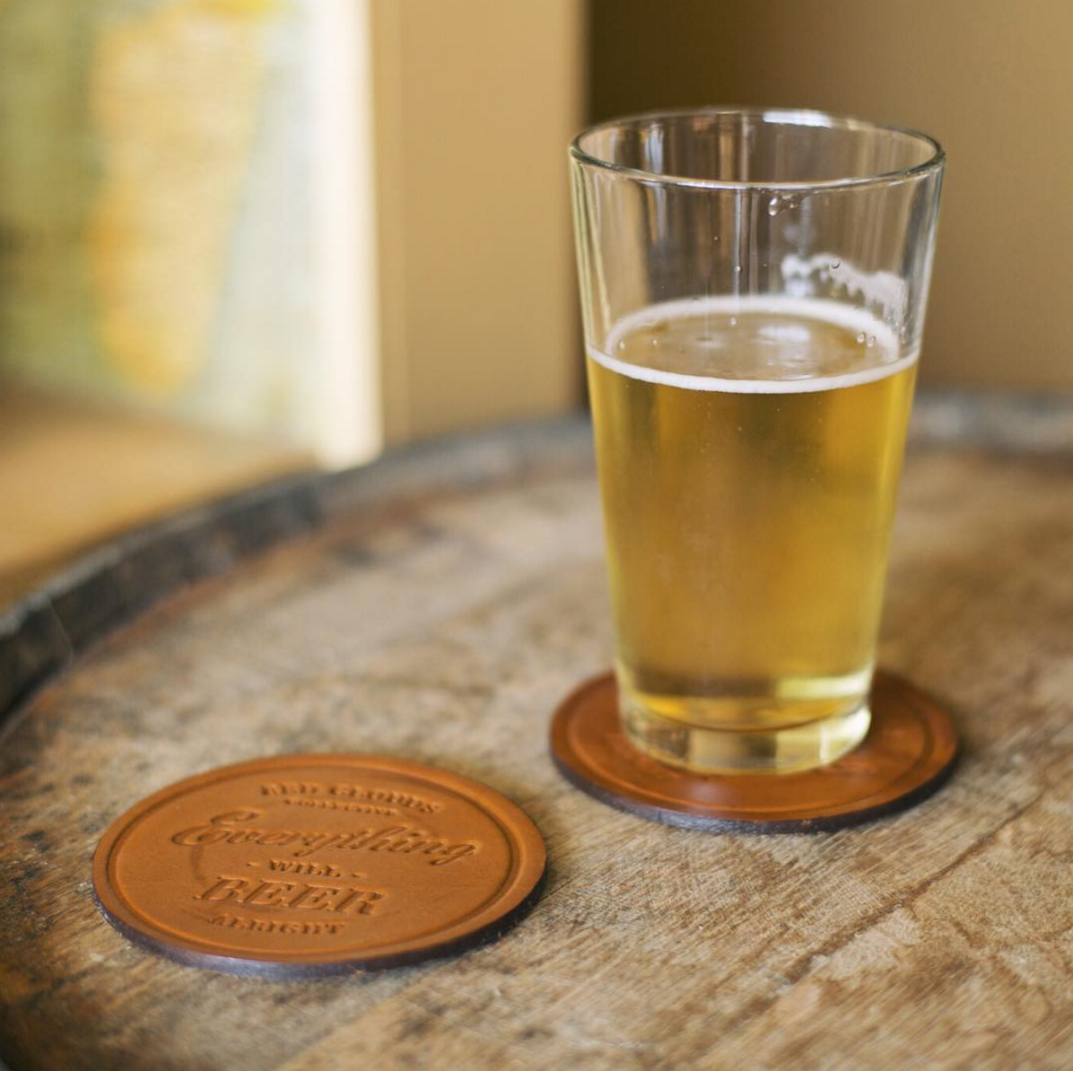 leather, leather beer coaster, leather drink coaster, handmade, handcrafted in the usa, american made, set of leather coasters