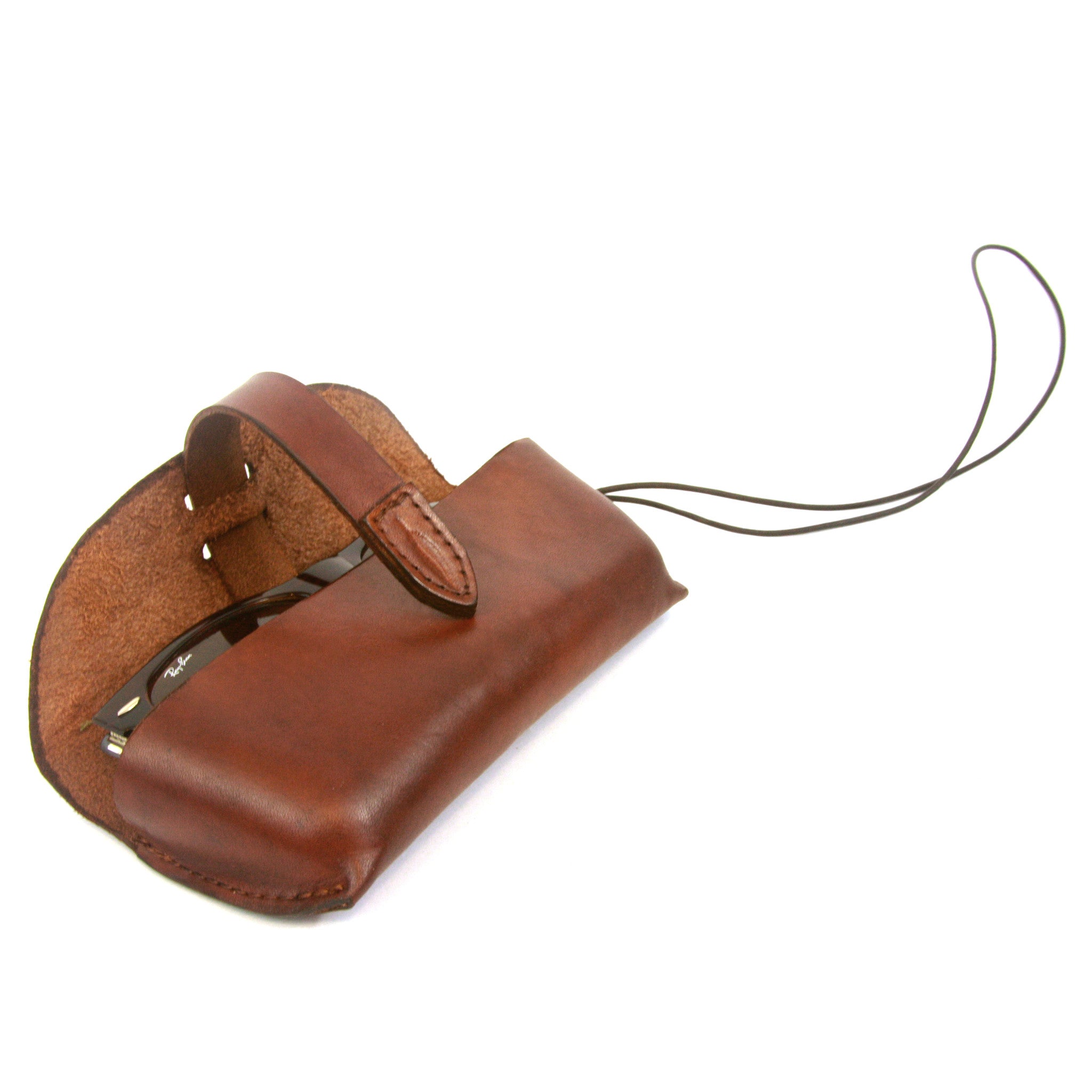 Glasses case, leather glasses case, sun glasses case, croakie, handmade leather case, leather case to keep your glasses protected and secure, featuring a multi-functional leather croakie for hanging either the case or your glasses around your neck.