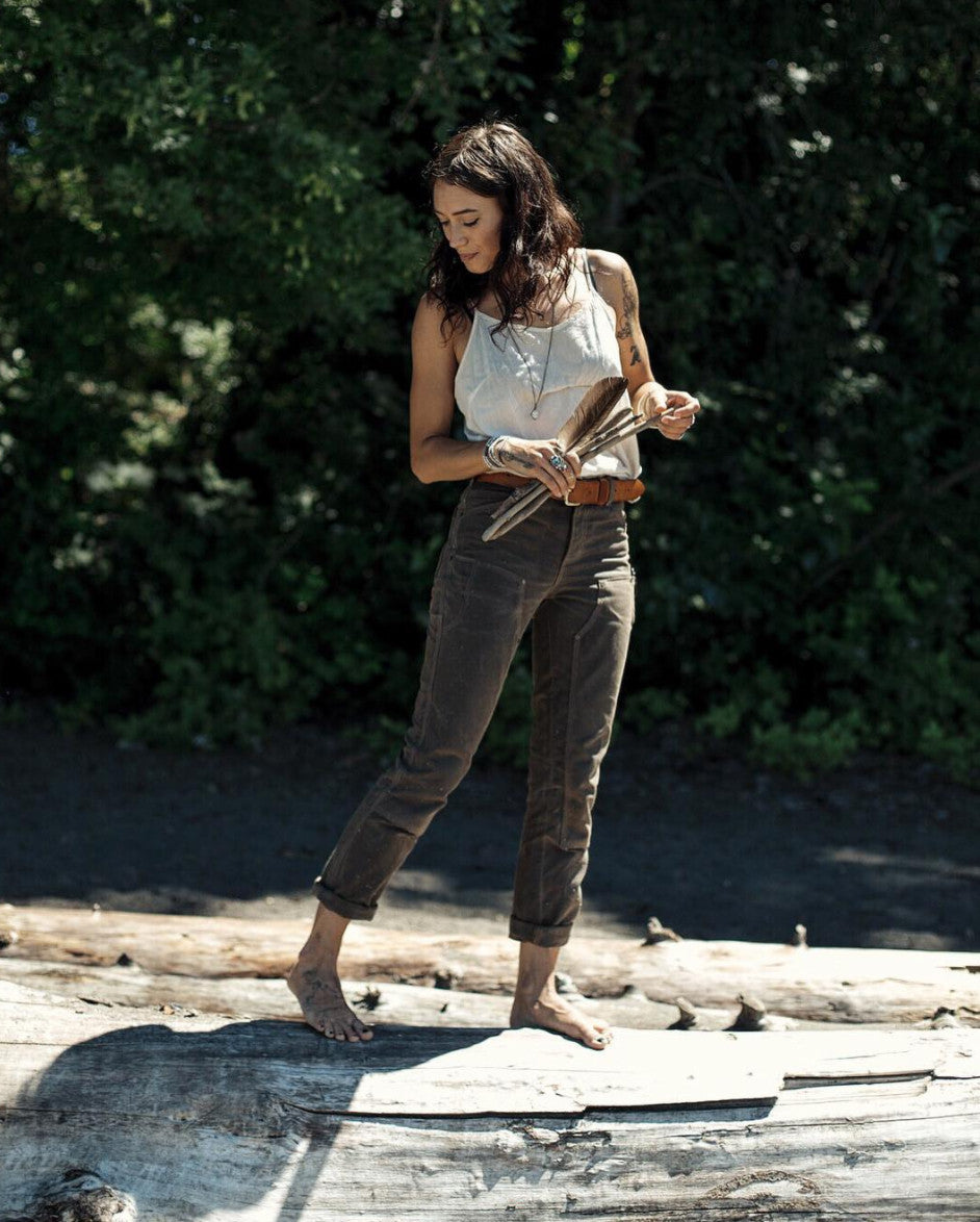 Waxed Canvas Work Pant, Fitted work pant, waxed canvas pants, pants made in usa, made in Portland Oregon, durable pants, best waxed canvas pants, slim fit work pant, red clouds pants, waxed cotton pants, pants made to last, women's work pants, waxed canvas girls pant, women's work pant, work pant for women, made in usa, oil cloth, waxed cotton, work pants for women