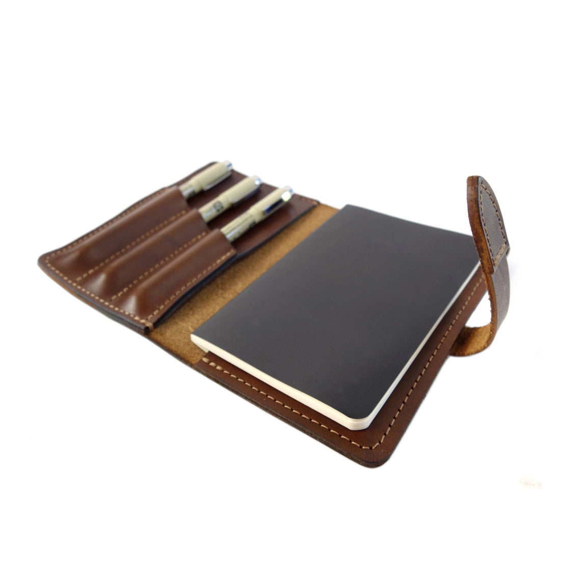 Leather Art Kit, Leather notebook, The Journeyman Art Kit is made with Herman Oak leather. Moleskine notebook and 3 micron pens for a complete traveling art kit.