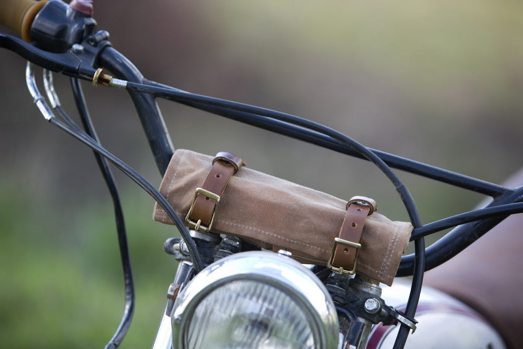 Landseer Tool Roll, waxed canvas tool roll, motorcycle tool roll, tool pouch, red clouds tool roll, leather tool roll, best motorcycle tool roll, roll up pouch, attach to bike, bike bag, tool bag