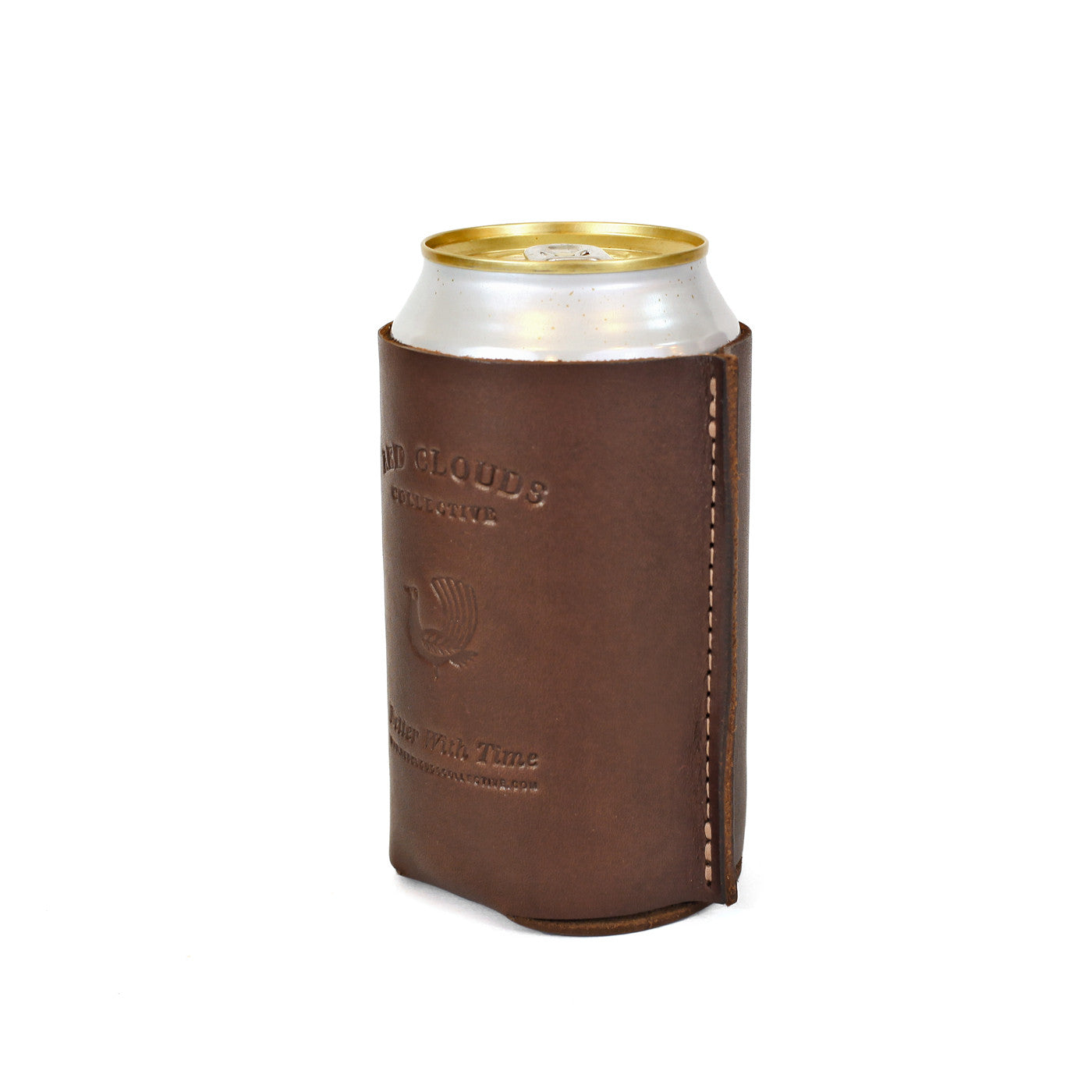 leather koozie, leather can, leather coozie, coaster, leather beer holder, leather bottle koozie, made in usa, walnut leather