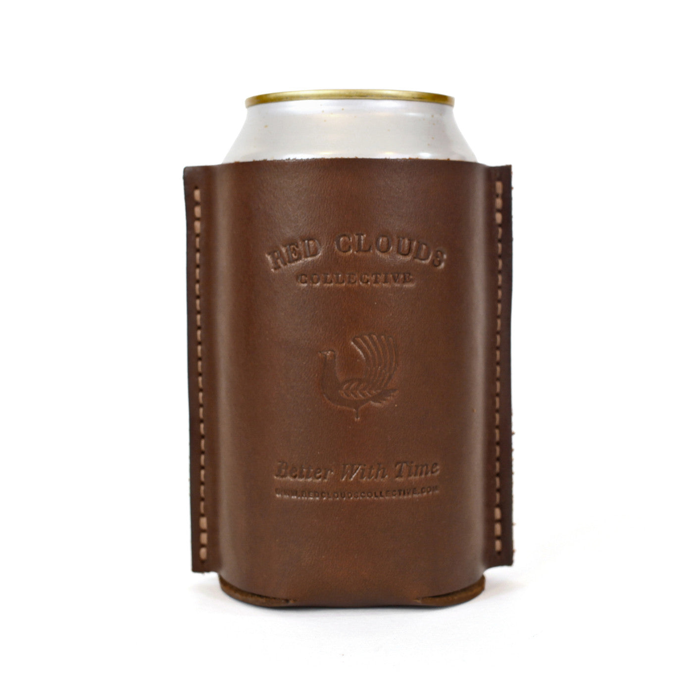 leather koozie, leather can, leather coozie, coaster, leather beer holder, leather bottle koozie, made in usa, walnut leather