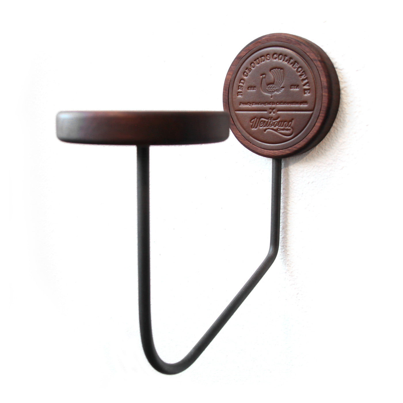 helmet rack, wood helmet rack, motorcycle helmet rack, metal helmet rack, leather and wood, metal and wood, westbound and red clouds