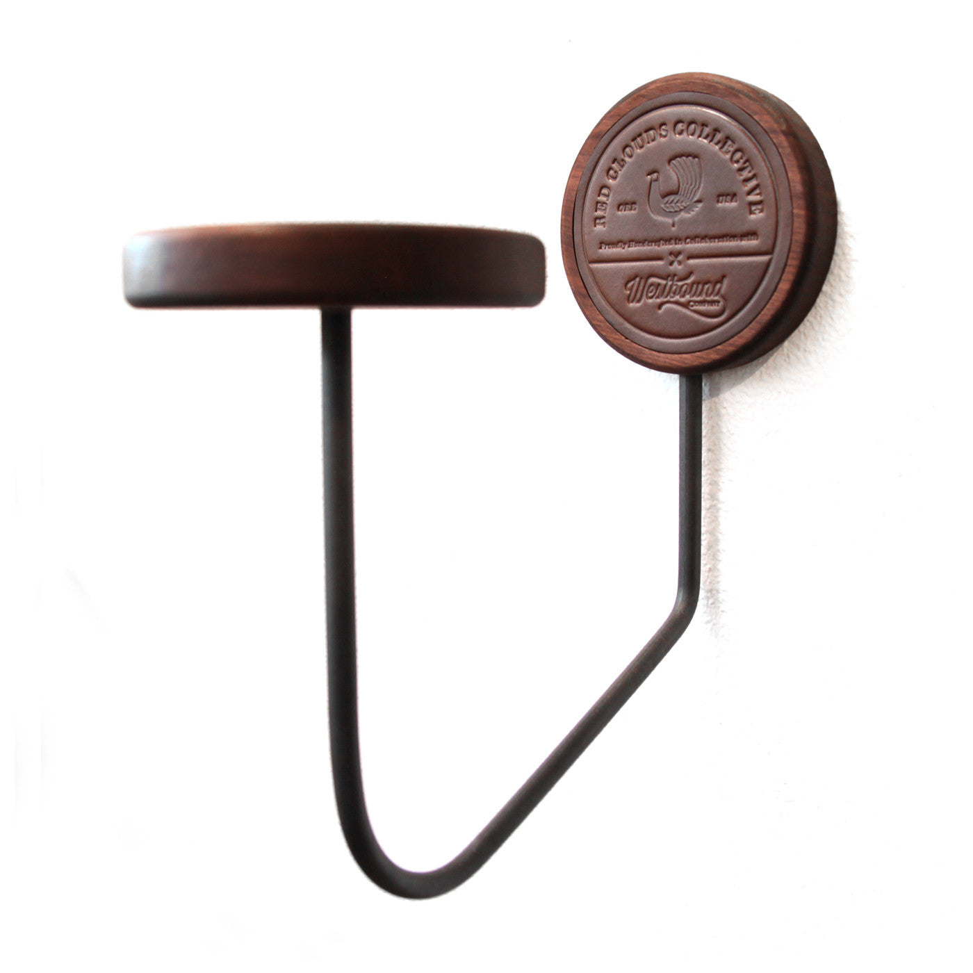 helmet rack, wood helmet rack, motorcycle helmet rack, metal helmet rack, leather and wood, metal and wood, westbound and red clouds