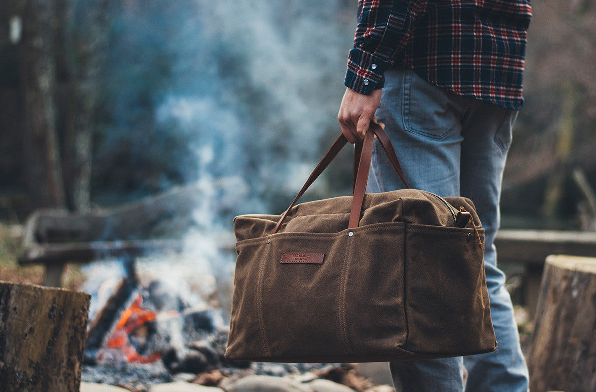 Waxed Canvas Backpack Roll Top Leather Details Green Canvas 