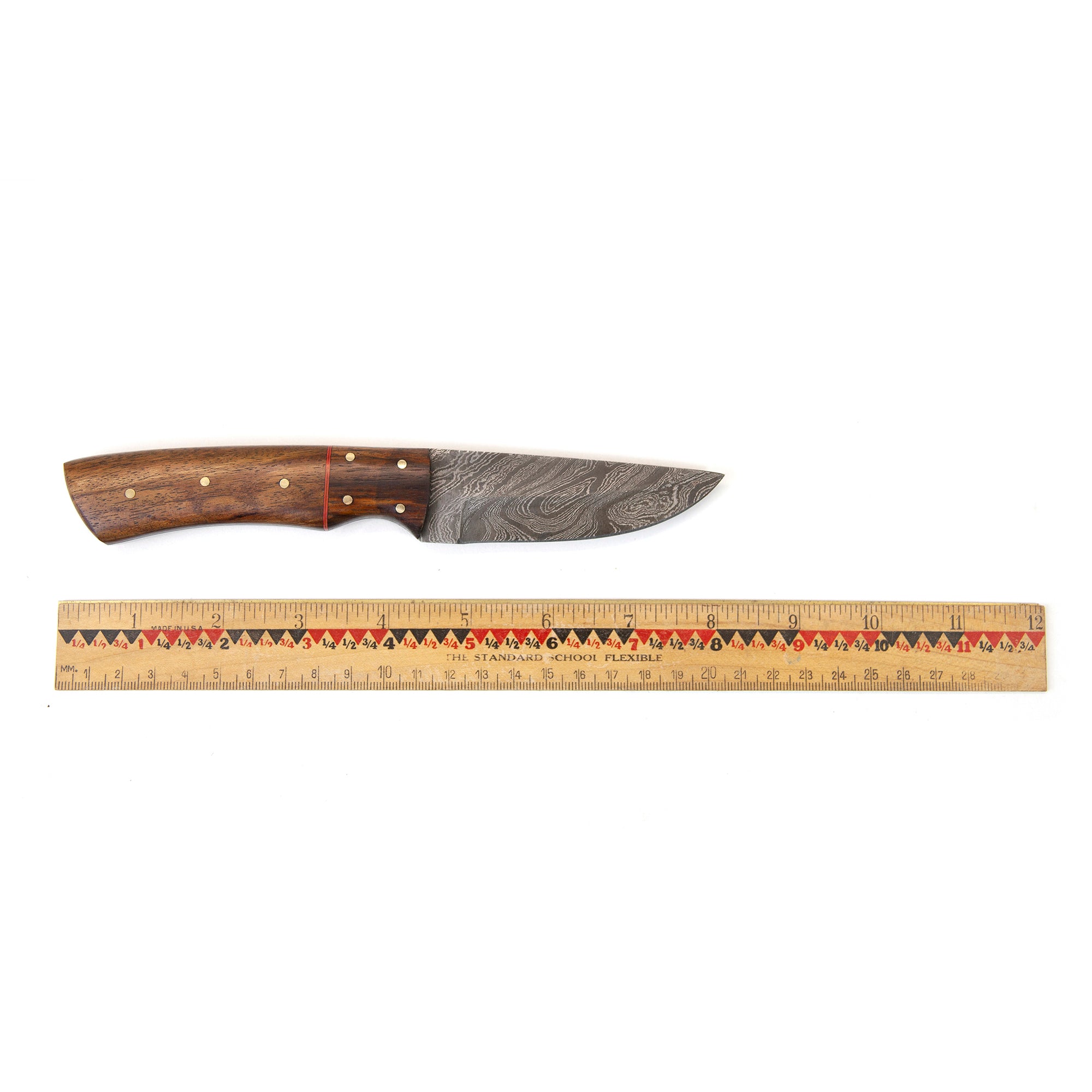 8" Damascus Steel Knife and Sheath - Walnut Handle