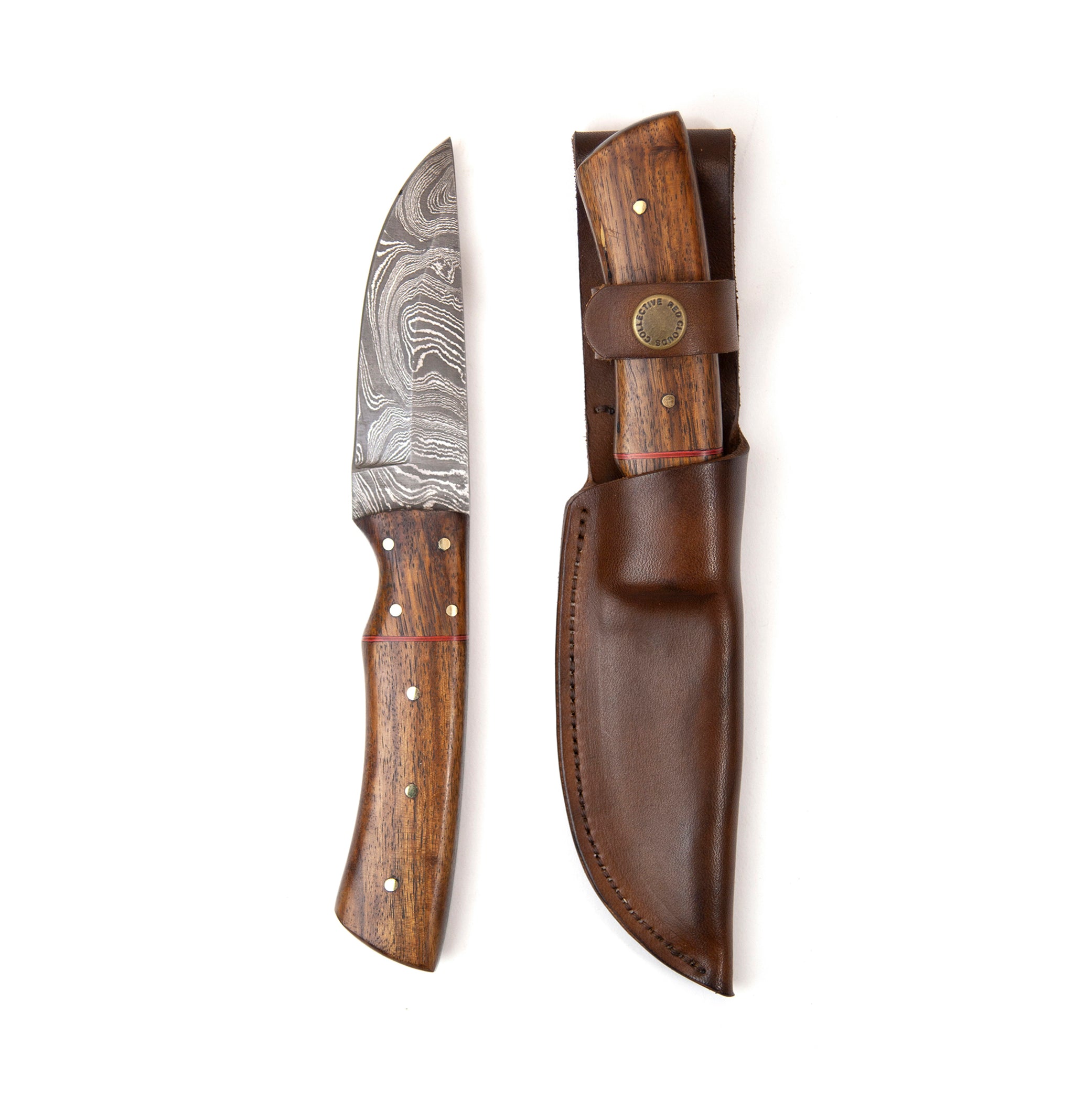 8" Damascus Steel Knife and Sheath - Walnut Handle