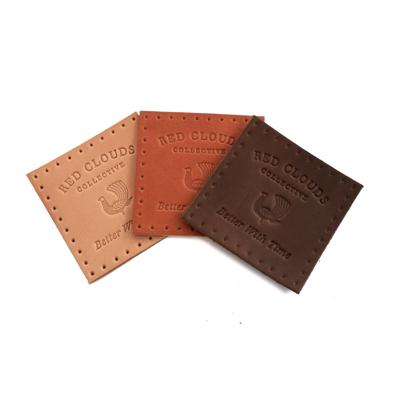 Leather patch, pre-punched holes, red clouds patch, vegetable tanned leather, made in usa, made in oregon, hand sew, better with time