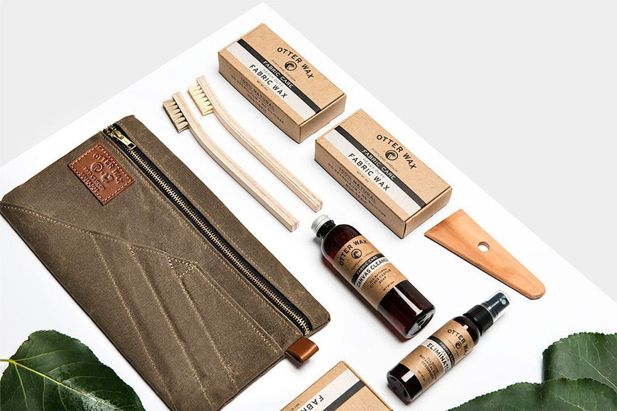 waxed canvas, care kit, otter wax, red clouds collective, bar of wax, tin cloth