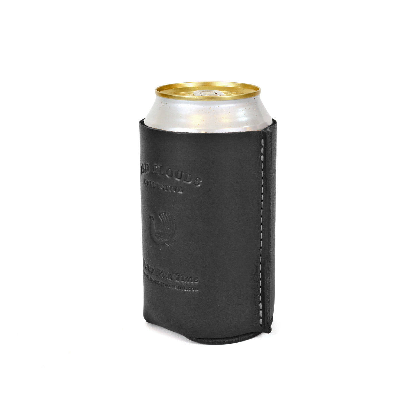 leather koozie, leather can, leather coozie, coaster, leather beer holder, leather bottle koozie, made in usa, black leather