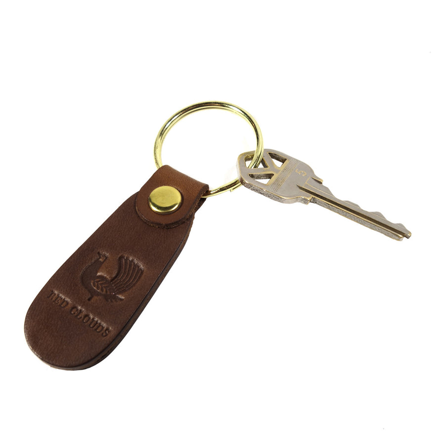 leather keychain, made in usa, walnut, embossed leather 