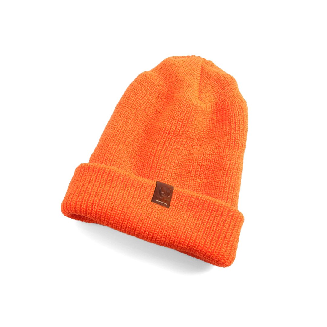 watch cap, beanie, wool hat, orange hat, winter hat, red clouds hat, watch cap, orange, acrylic, made in usa