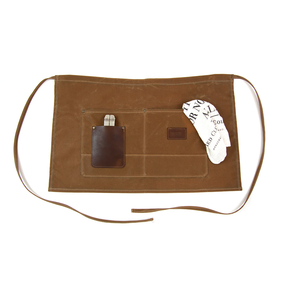 carpenter apron, shop apron, tattoo apron, canvas apron, denim apron, waxed canvas, waxed apron, quality apron, made in usa, made in america, durable, red clouds collective