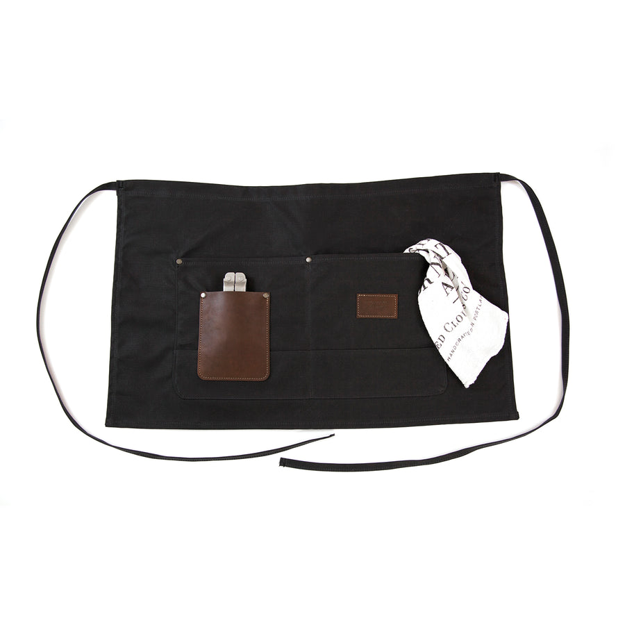 carpenter apron, shop apron, tattoo apron, canvas apron, denim apron, waxed canvas, waxed apron, quality apron, made in usa, made in america, durable, red clouds collective