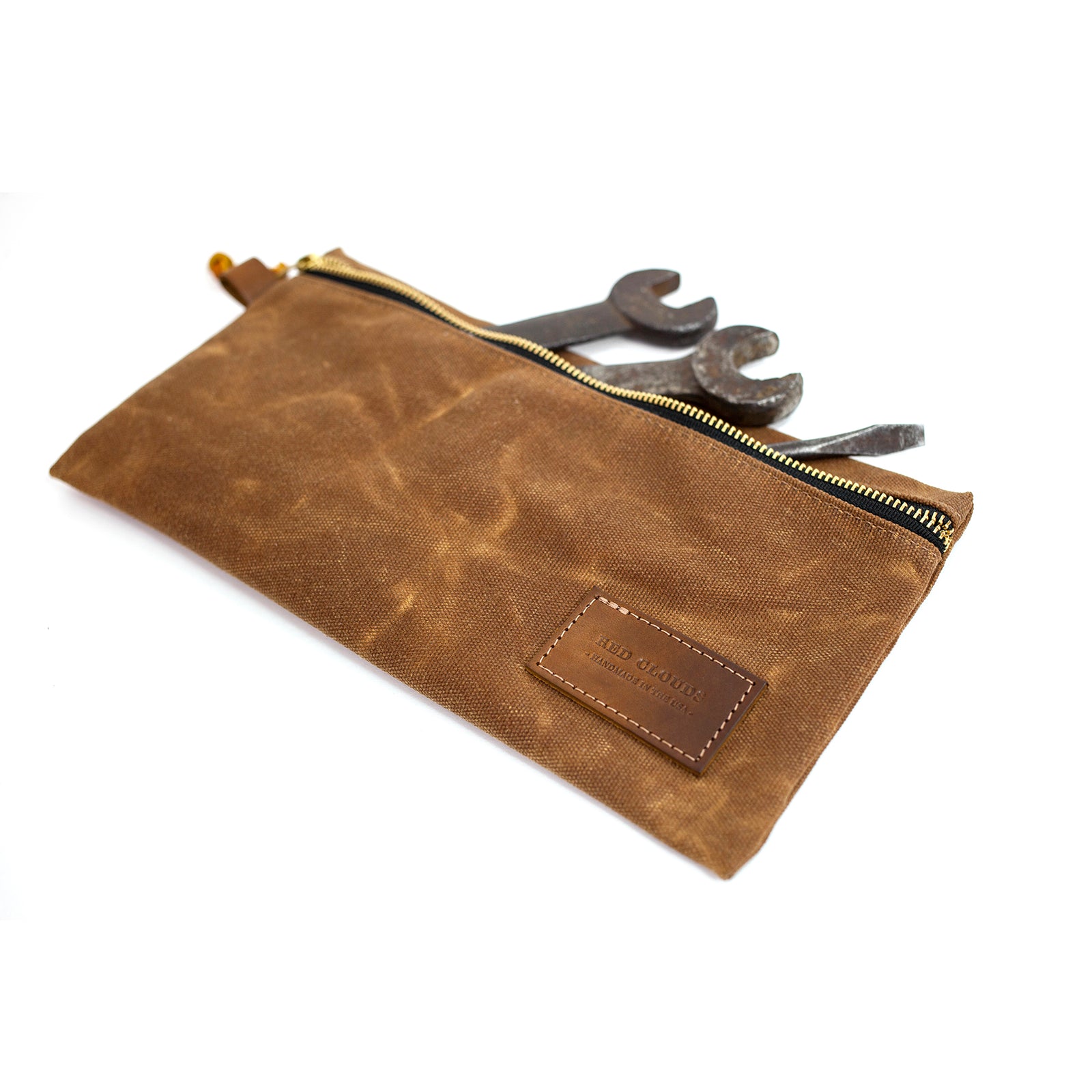 Waxed Canvas Tool Pouch Brush Brown Red Clouds Collective Made in